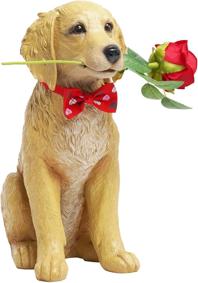 Dog Valentine Day Decorations Outside - Rose Garden Statues, Seasonal Outdoor Decor for Yard, Patio, Front Porch, Waterproof Resin Dog Figurine, Valentine's Season Gift for Lovers Memorial 11x5.5x13IN