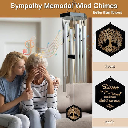 Wind Chimes for Outside, Sympathy Wind Chimes, Memorial Wind Chimes in Memory of Loved One, Sympathy Gift, Tree of Life Wind Chime Decor for Home Outdoor Garden Yard Patio 33" Silver