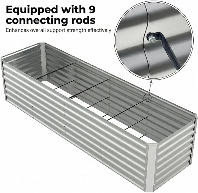 8x2x2 FT Galvanized Raised Garden Bed, Rectangle Elevated Metal Outdoor Planter Box, Large Planter for Flowers, Vegetables, Fruit and Herbs, 24-Inch Ergonomic Height Helps Reduce Bending, Open Bottom