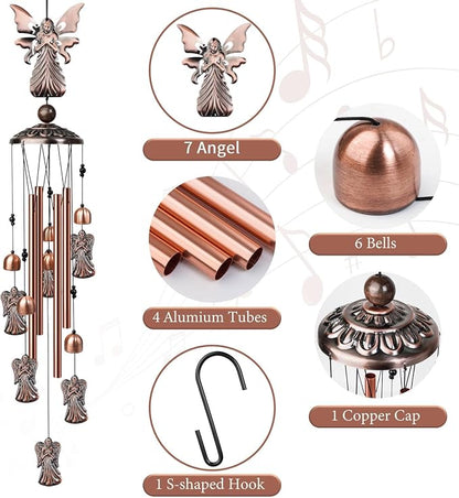 35" Angel Wind Chimes Outdoor Angel Gifts for Women/Men/Mom/Grandma Birthday Gifts Memorial Gift Metal WindChimes for Outside/Indoors, Home, Lawn, Porch, Patio, Garden Decor, Yard Decorations