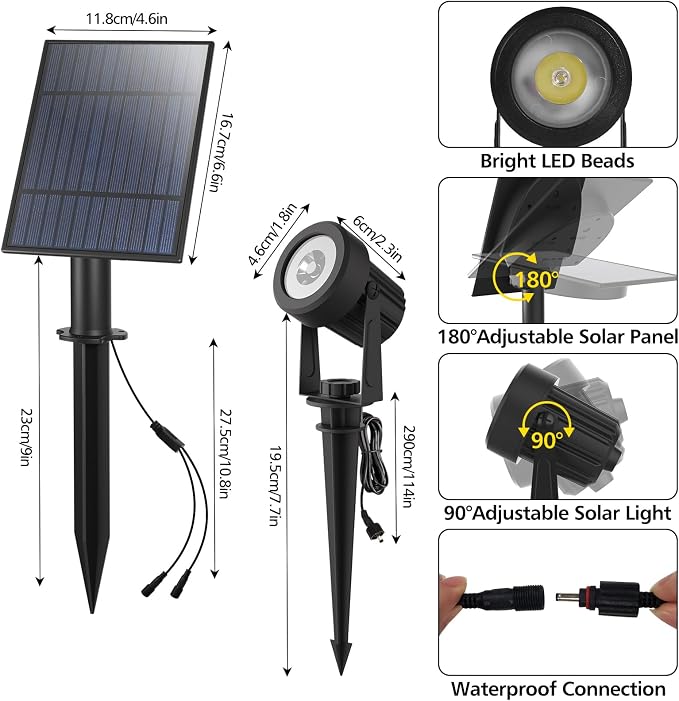 T-SUN Solar Spotlights Outdoor Waterproof, 2-in-1 Solar Landscape Spotlights LED Garden Spot Lights for Yard Tree Garden Pond Pool Area (Warm White)