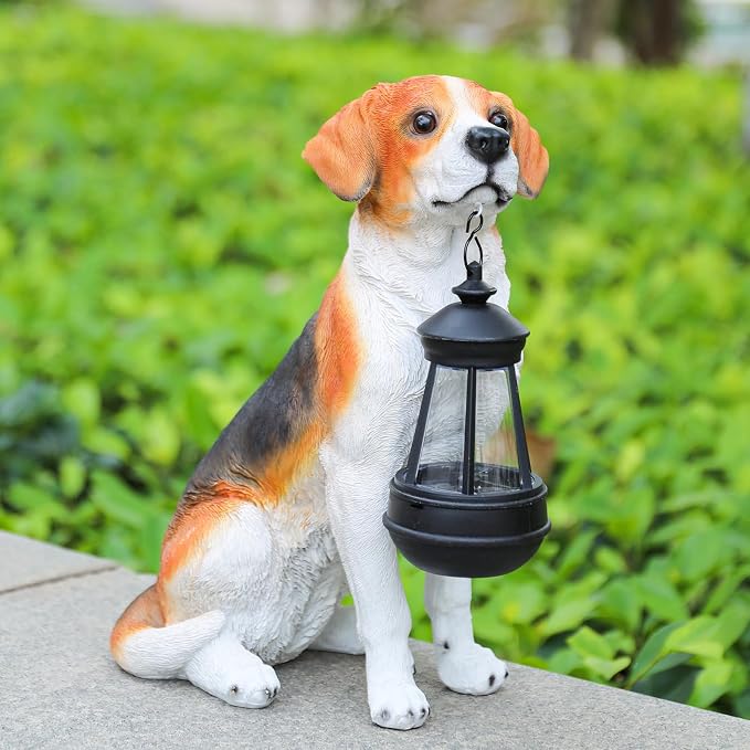 Garden Dog Statues Outdoor Decor, Solar Lights Outdoor Beagle Dog Statue Garden Decorations Solar Dog Ornaments for Patio, Lawn, Yard Art Decoration, Housewarming Garden Gift for Mom