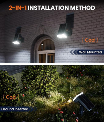 1 Pack Solar Spotlights Outdoor Waterproof IP67,Adjustable Wall&Ground Solar Lights Powered with 3 Colors, 3 Modes, Dusk to Dawn for Pathway/Garden/Yard/Patio/Driveway/Landscape Lighting Outside Décor