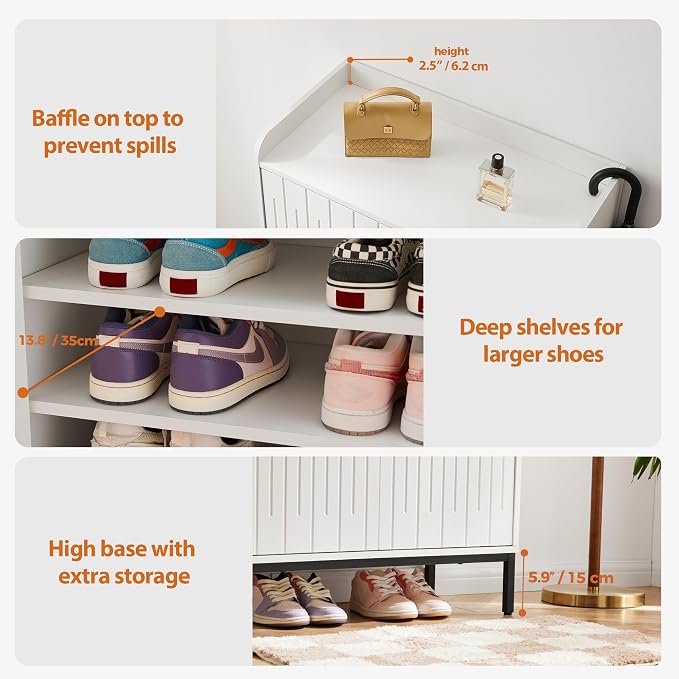 Mericonia Modern Shoe Cabinet with Metal Legs, Farmhouse Large 5-Tier Shoe Storage Cabinet with Doors, Wooden Shoe Organizer for Entryway, Hallway, Closet, Bedroom, Living Room, White