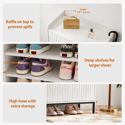 Mericonia Modern Shoe Cabinet with Metal Legs, Farmhouse Large 5-Tier Shoe Storage Cabinet with Doors, Wooden Shoe Organizer for Entryway, Hallway, Closet, Bedroom, Living Room, White