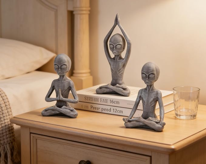 Yoga Alien Statues Decor(Set of 3) 3 Poses Sci-Fi Zen Decor for Yoga Room, Meditation Space, Living Room, Office, Gift for Yoga Enthusiasts & Sci-Fi Fans