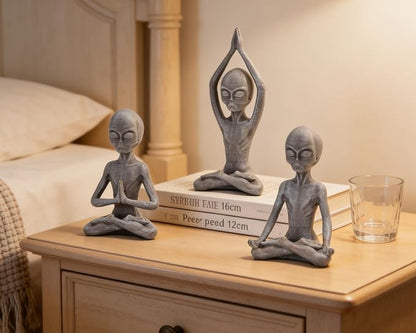 Yoga Alien Statues Decor(Set of 3) 3 Poses Sci-Fi Zen Decor for Yoga Room, Meditation Space, Living Room, Office, Gift for Yoga Enthusiasts & Sci-Fi Fans