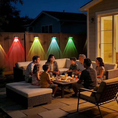 Solar Fence Lights Outdoor, Warm White & RGB Combo 8 Modes Color Changing Fence Lights Solar Powered for Outside, LED IP65 Waterproof Solar Patio Light for Step, Pathway, Garden, Deck, Stairs - 8 Pack