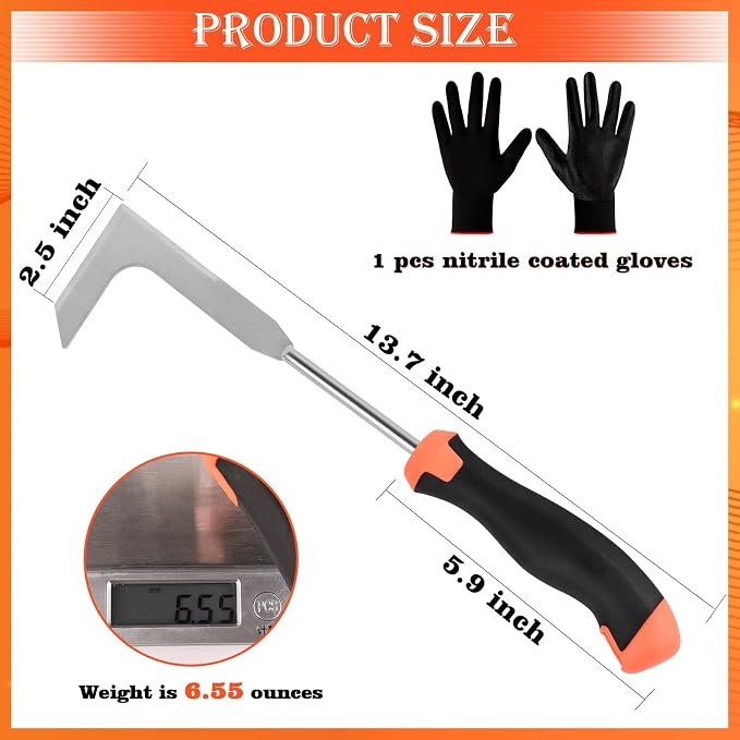 BokingOne Patio Crack Weeder Tool with Ergonomic Handle – Stainless Steel Weed Puller for Patio Sidewalk Driveway Cracks | Rust Resistant Dual-Material Gardening Tool