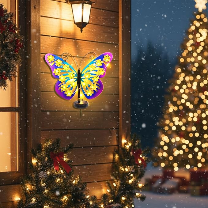 Solar Lights Outdoor Metal Butterfly Wall Decor with 30 Led-13.5" Outdoor Fence Wall Art Decor, Gifts for Women Mom Grandma Birthday,Hanging Decoration for Garden Patio Porch Yard,Xmas gifts for women