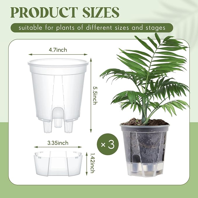 Wonderjune Self Watering Pots for Indoor Plants with Deep Reservoir and High Drainage Holes for Outdoor Plants and Flowers, Bare Root Planter(4.72'',Clear,3 Pcs)