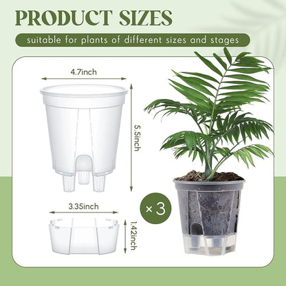 Wonderjune Self Watering Pots for Indoor Plants with Deep Reservoir and High Drainage Holes for Outdoor Plants and Flowers, Bare Root Planter(4.72'',Clear,3 Pcs)