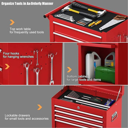 Goplus Tool Chest, 6 Drawers Rolling Tool Cabinet with Detachable Top Toolbox, Universal Lockable Wheels, Protective Liner, Auto Lock, Metal Tool Storage Cart, Tool Box for Garage Workshop