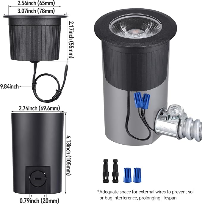 LEONLITE 12-Pack 3W 5CCT Well Lights Landscape LED In Ground, 12-24V AC/DC Low Voltage, CRI90 IP67 Inground Well Lights Outdoor, Black Aluminum Housing, Embedded Parts Included