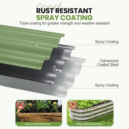 G GOOD GAIN Raised Garden Beds - 8x2x1.4ft Galvanized Planter Boxes Kit with Protective Tape & Gloves & Tools | Oval Metal Outdoor Raised Bed for Gardening Vegetables, Fruits, Flowers, Herbs, Oliver