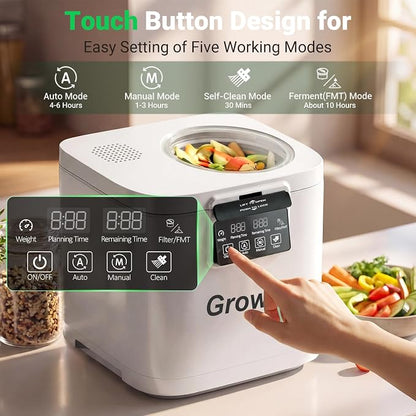 Growell 4L Electric Composter for Kitchen, Smart Countertop Compost Bin with Visible Window,Odorless & Low Noise, Auto-Cleaning,Turn Food Waste into Fertilizer, Food Waste Compost Indoor Machine