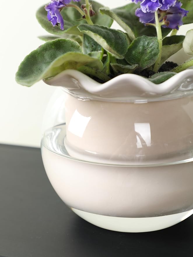 Fayoula 6 Inch African Violet Pots Maintenance, Glass Self-Watering Planter for Indoor Plants - Ideal Flower Pot for Thriving Indoor Gardens, Pots Only (Version 2)