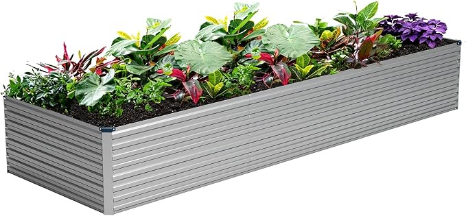 Vengarus 12x2x2ft Galvanized Raised Garden Bed,Metal Raised Beds Kit Silver | 2FT Deep Root Elevated Garden Planter Box, Corrugated Steel, Open Bottom, Rustproof All Weather, Large Vegetable Flower Bed