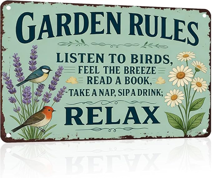 PEACHGARDEN Garden Rules Decor Yard Art Garden Wall Art Decor Vintage Metal Sign Rustic Tin Sign for Patio She Shed Backyard 12x16 inch