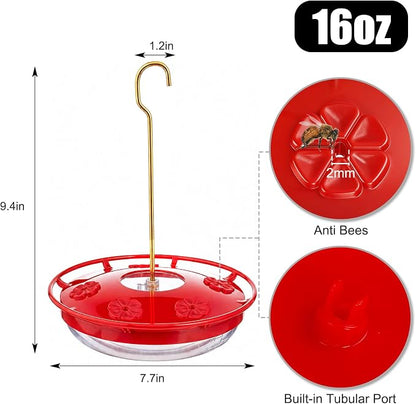 FEED GARDEN Hummingbird Feeders for Outdoors,16oz Leak-Proof Dish-Style Nectar Feeder Built-in Ant Moat, 5 Feeding Ports, Wide Mouth Easy Clean, BPA-Free Garden Decor Gifts