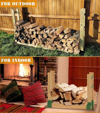 Outdoor Firewood Rack Brackets Kit for Fire Wood Pile Storage, Adjustable log stacking Stand Holder for 2x4 lumber, Green, Set of 2