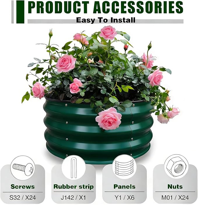 GrowHaus 2x2x1FT Galvanized Raised Garden Bed, Planter Boxes Outdoor Round Metal Garden Beds for Planting Vegetables Flowers Herbs 2 Pack Dark Green