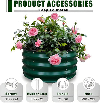 GrowHaus 2x2x1FT Galvanized Raised Garden Bed, Planter Boxes Outdoor Round Metal Garden Beds for Planting Vegetables Flowers Herbs 2 Pack Dark Green