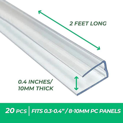 Polycarbonate Greenhouse Panels U Connector Profile - 20 Pieces, 2ft Length, Prevent Dust, Rain & Moisture from Getting into Twin-Wall Greenhouse Panels, Fit 10mm or 8mm Panels (U Connectors 10mm-2ft)