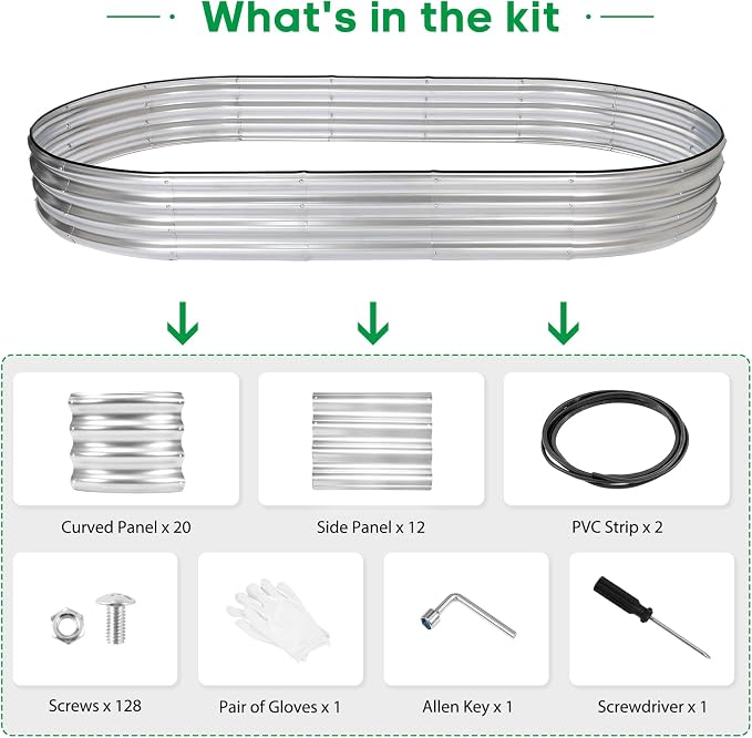 JERIA 2 Pcs 8×4×1ft Oval Raised Garden Bed,Galvanized Raised Garden Bed Kit Outdoor Metal Gardening Planter Box for Vegetable, Fruits, Flower，Herbs