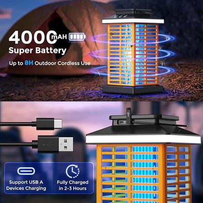 Bug Zapper Outdoor, Mosquito Zapper 2 in 1 Portable & Rechargeable Bug Zapper Outdoor with 5000mAh Battery & LED Night Light, 4000V Electric Fly Zapper for Outside,Patio,Backyard,Garden Yellow