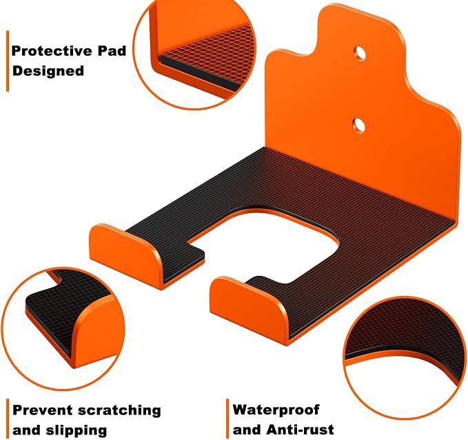 JNIHEEP Garage Organizer Trimmer Rack, Garden Power Tool Hanger Weed Whackers Holder Wall Mounted for Grass Trimmer, Hedge Trimmer, Garage Trimmer, Garden Tools,4 Pack(Orange)