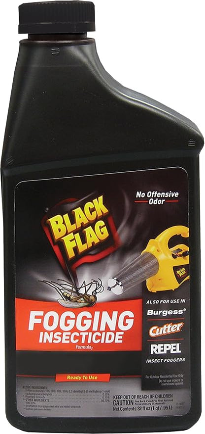 Black Flag 190107 Electric Insect Fogger for Killing and Repelling Mosquitoes, Flies, and Flying Insects Outdoors, Yellow & Black & 190255 32Oz Insect Fogger Fuel, 32 Ounce