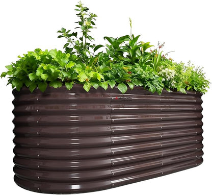 A ANLEOLIFE 30" Extra Tall Galvanized Raised Garden Beds Outdoor, 6x3x2.5ft Oval Metal Planter Boxes for Planting Vegetables, Flowers, Fruits, Eco-Safe & Easy Setup, CaféBronze
