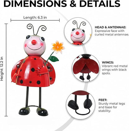 Wobbling Metal Ladybug Statue, 12.2" H Ladybug Decor, Cute Garden Décor, Garden Statues, Shakeable Desk Figurine, Indoor or Outdoor Figurine for Garden, Patio, Lawn, Porch or Entryway