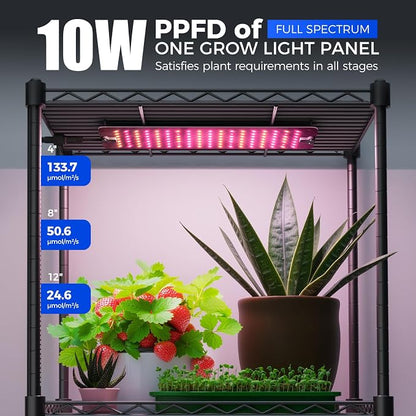 CX83Z Indoor Greenhouse with Grow Light, 4-Tier Corner Plant Stand, 30W Full Spectrum Growing Light Panels, Mini Greenhouse with Tent for Seed Starting, 3/6/12h Timer, 15.7 x 11.8 x 59.1IN