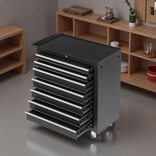 Tool Chest, 7-Drawers Rolling Tool Box with Rotate Handle & Wheels, Lockable Multifunctional Tool Cart, Suitable for Garages, Workshop, Warehouse,