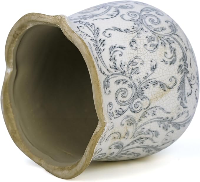 Dosayes Rustic Ceramic Planter, 6 Inch Tuscan Vintage Flower Pot with Drainage, Farmhouse Garden Pot for Indoor Plants, Kitchen & Garden Tuscan Decor, Plant Lover Gift (Grey)