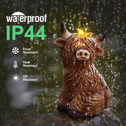 Solar Garden Statue Highland Cow Figurine – Outdoor Decoration with Butterfly for Garden Yard Lawn Home Decor Outside : Unique Gifts for Mom Grandma