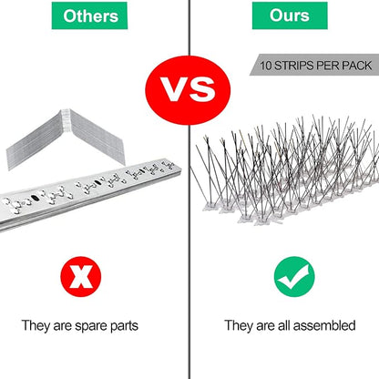 Aspectek Stainless Steel Pre-Assembled Bird Spikes 10 Feet (3 Meters), Bird Deterrent Kit with Transparent Silicone Glue