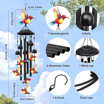 Wind Chimes for Outside Hummingbird Gifts Metal Yard Art Garden Decor Windchimes Outdoor Hummingbird Gift for Mom/Grandma-1PCS