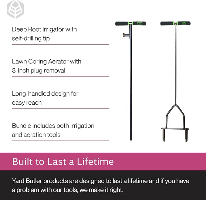Yard Butler IBDB-1 Aerator & Irrigator Bundle - Lawn Care Tool for Aerating - Long-Handled - Power-Coated Steel Construction - Comfortable Cushioned Handles Garden Tool - Easy to Use