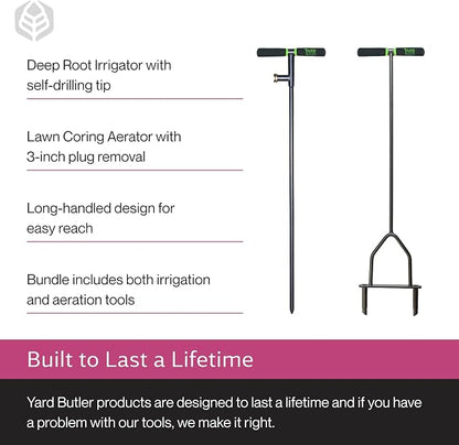 Yard Butler IBDB-1 Aerator & Irrigator Bundle - Lawn Care Tool for Aerating - Long-Handled - Power-Coated Steel Construction - Comfortable Cushioned Handles Garden Tool - Easy to Use