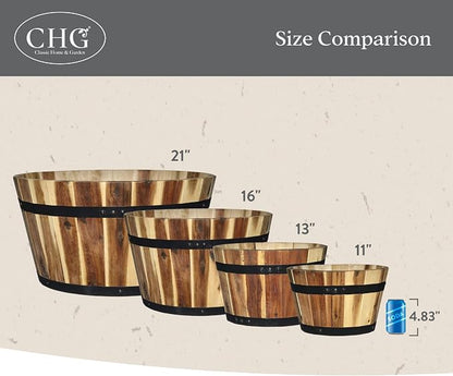 16" Whiskey Barrel Planter, Acacia | Stylish Flower Plant Pots, Indoor & Outdoor Planter, Weather-Resistant, Great for Patio, Home & Garden Decor Accent