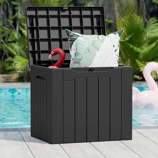 Greesum 31 Gal Resin Deck Box,Outdoor Storage for Patio,Garden Tools,Pool Supplies, Weatherproof and UV Resistant, Lockable, Black