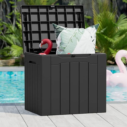 Greesum 82 Gallon and 31 Gallon Resin Deck Boxes Large Outdoor Storage Bundle for Patio Furniture, Garden Tools, and Pool Supplies