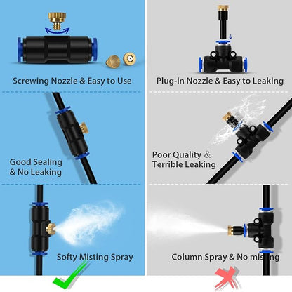 lifeegrn Misting Cooling System: Outdoor Mister System for Patio, 20 FT Misting Line+5 Mist Nozzles+3/4" Brass Adapter Garden Trampoline Greenhouse