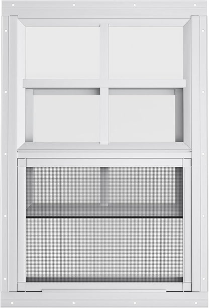2 Pack Shed Windows 18" W x 27" H Flush Mount, White Household Windows for Playhouses, Barns, Chicken Coop