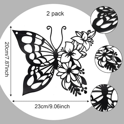 EZ4ENCE 2pcs Butterfly Decoration Boho Wall Art Hanging Appearance Metal Hanging Butterfly Decor Flower Wall Art for Bedroom Living Room Home, Black (Medium)