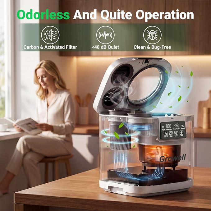 Growell 4L Electric Composter for Kitchen, Smart Countertop Compost Bin with Visible Window,Odorless & Low Noise, Auto-Cleaning,Turn Food Waste into Fertilizer, Food Waste Compost Indoor Machine