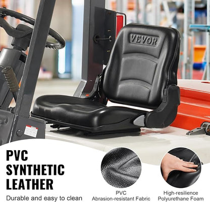 VEVOR Universal Forklift Seat, Fold Down Tractor Seat with Adjustable Angle Back and Micro Switch, 6.3-13.4 inch Extended Slot Comfortable Forklift Seat for Tractor Loader Excavator